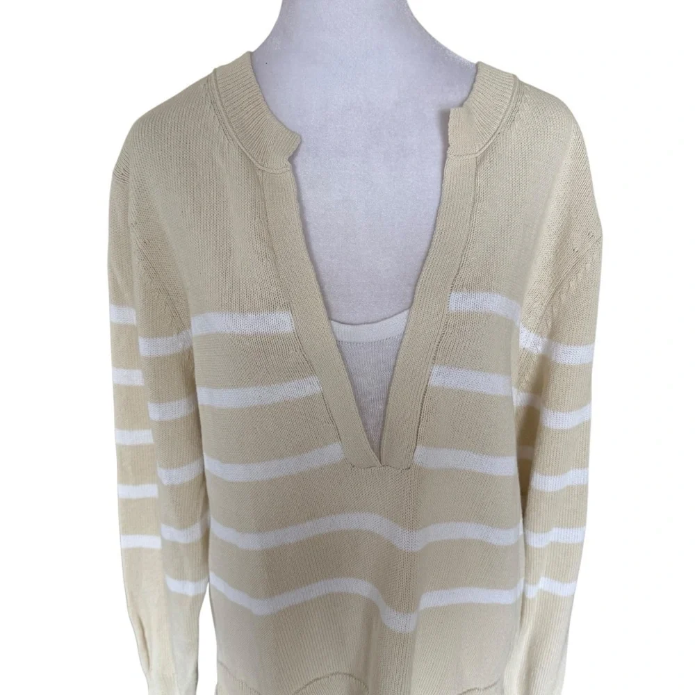 Brochu Walker - Roan Layered Stripe Henley Preppy Fisherman Sweater Sz L